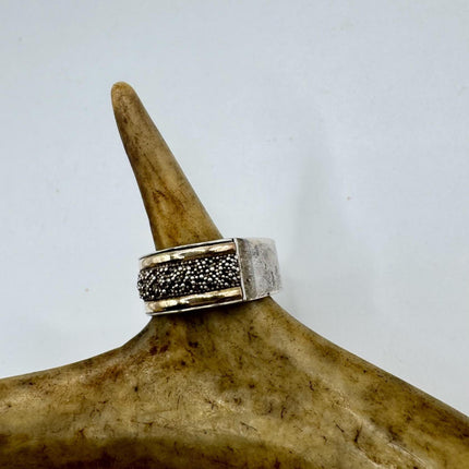 Vintage Silver 14K Gold Boho Cocktail Ring 925 Sterling Antique Wedding Engagement Band | Elijah collection