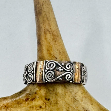 Vintage Silver 14K Gold Boho Cocktail Ring 925 Sterling Antique Wedding Engagement Band | Elijah collection