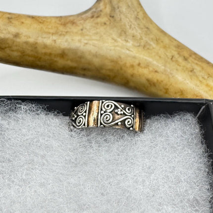Vintage Silver 14K Gold Boho Cocktail Ring 925 Sterling Antique Wedding Engagement Band | Elijah collection