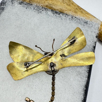 Vintage Dragonfly Green Abalone Brooch Pin - Gold Bronze Scatter Pin Design
