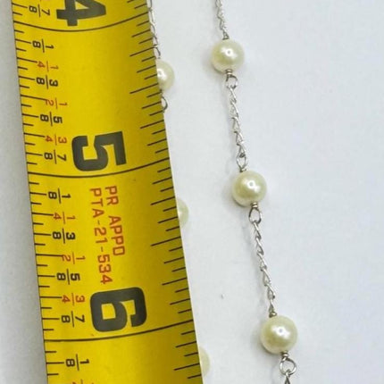 Vintage Silver Pearl Necklace | White Pearl Gemstone Crystal Birthstone 925 Sterling Silver Station Necklace