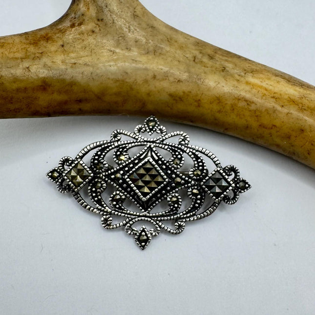 Vintage Marcasite Brooch Pin | Deco Sterling Silver Pin Brooch