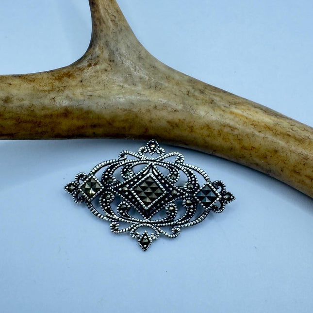 Vintage Marcasite Brooch Pin | Deco Sterling Silver Pin Brooch