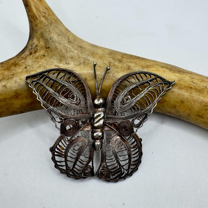 Vintage Filigree Butterfly Brooch Pin | Deco Sterling Silver Pin Brooch