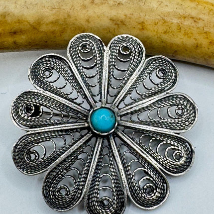 Vintage Filigree Flower Brooch Pin | Deco Sterling Silver Pin Brooch