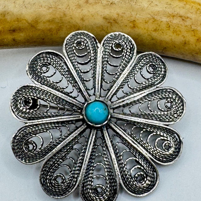 Vintage Filigree Flower Brooch Pin | Deco Sterling Silver Pin Brooch