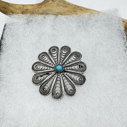 Vintage Filigree Flower Brooch Pin | Deco Sterling Silver Pin Brooch