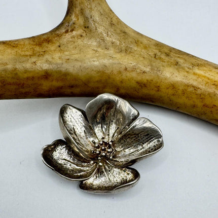 Vintage Dogwood Flower Brooch Pin | Deco Sterling Silver Pin Brooch