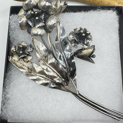 Vintage Huge Flower Brooch Pin | Deco Sterling Silver Pin Brooch | Shoulder Pin