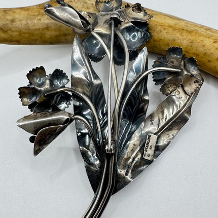 Vintage Huge Flower Brooch Pin | Deco Sterling Silver Pin Brooch | Shoulder Pin