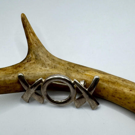 Vintage Filigree X O Hugs and kisses Brooch Pin | Deco Sterling Silver Pin Brooch