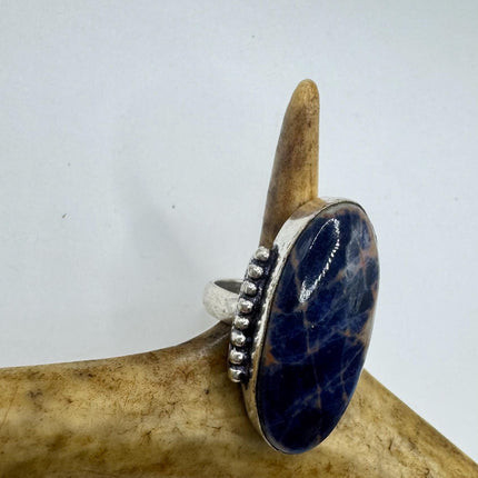 Vintage Boho Banded Blue lapis lazuli Big Heart Ring Band chunky cocktail ring