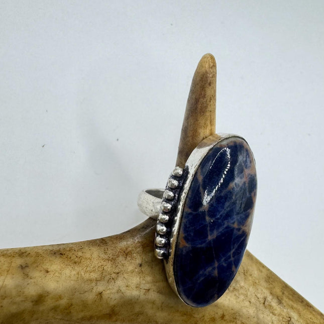 Vintage Boho Banded Blue lapis lazuli Big Heart Ring Band chunky cocktail ring