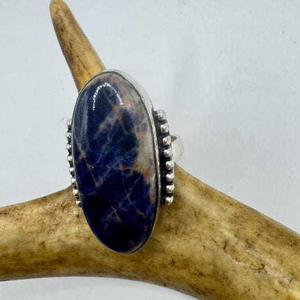 Vintage Boho Banded Blue lapis lazuli Big Heart Ring Band chunky cocktail ring