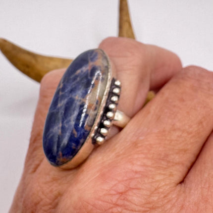 Vintage Boho Banded Blue lapis lazuli Big Heart Ring Band chunky cocktail ring
