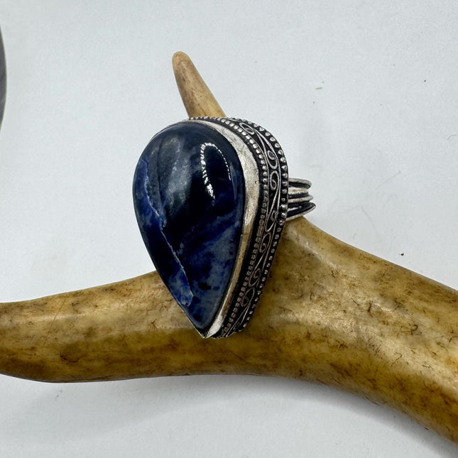 Vintage Boho Blue lapis lazuli Ring Band chunky cocktail ring
