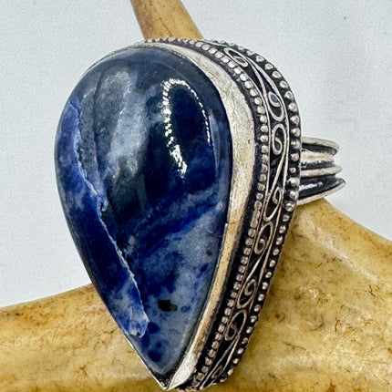 Vintage Boho Blue lapis lazuli Ring Band chunky cocktail ring