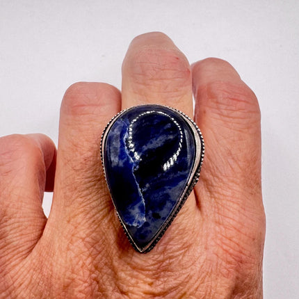 Vintage Boho Blue lapis lazuli Ring Band chunky cocktail ring