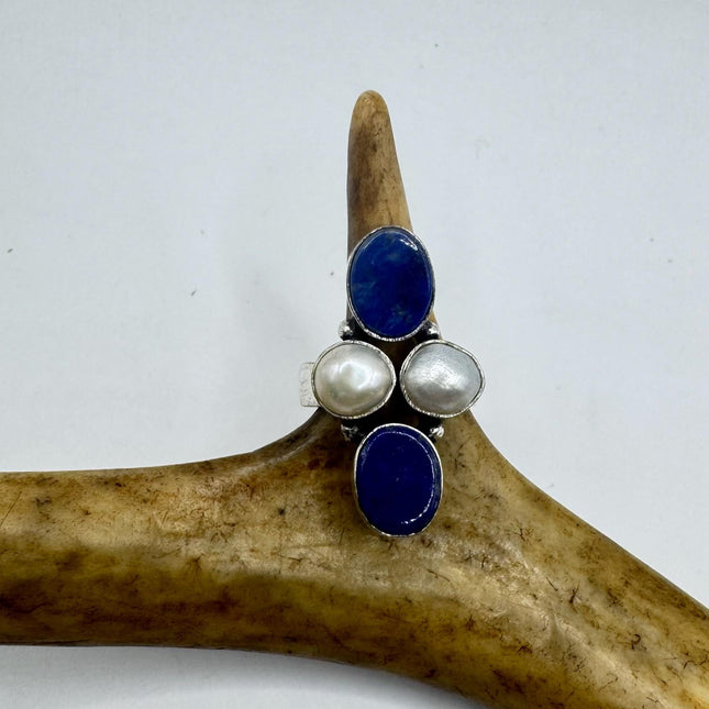 Vintage Boho Blue lapis lazuli Ring Band chunky cocktail ring