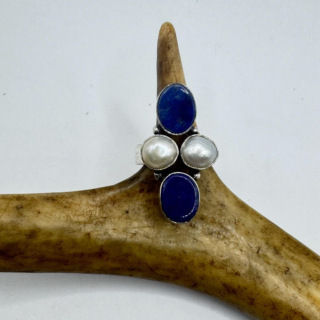 Vintage Boho Blue lapis lazuli Ring Band chunky cocktail ring