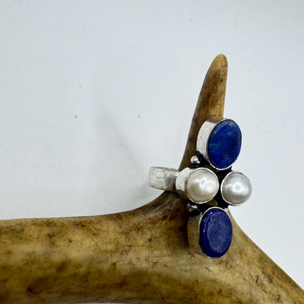 Vintage Boho Blue lapis lazuli Ring Band chunky cocktail ring