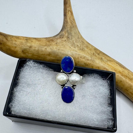 Vintage Boho Blue lapis lazuli Ring Band chunky cocktail ring
