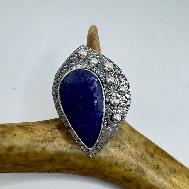 Vintage Raw Blue Sapphire Ring Handmade Silver Finished Bronze Gemstone Ring, Boho Statement Jewelry, Unique Gift for Her