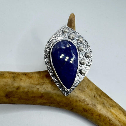 Vintage Raw Blue Sapphire Ring Handmade Silver Finished Bronze Gemstone Ring, Boho Statement Jewelry, Unique Gift for Her