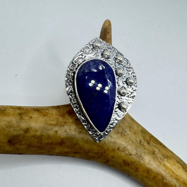 Vintage Raw Blue Sapphire Ring Handmade Silver Finished Bronze Gemstone Ring, Boho Statement Jewelry, Unique Gift for Her