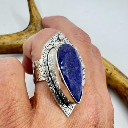 Vintage Raw Blue Sapphire Ring Handmade Silver Finished Bronze Gemstone Ring, Boho Statement Jewelry, Unique Gift for Her
