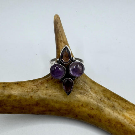 Vintage Purple Amethyst Cocktail Ring Silver Band Statement Ring