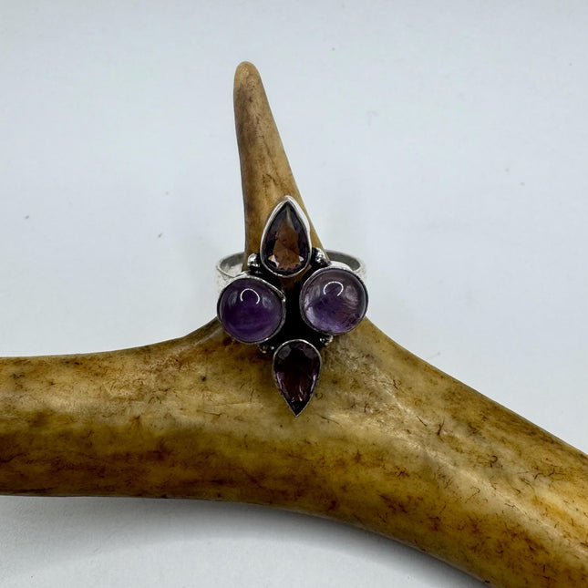 Vintage Purple Amethyst Cocktail Ring Silver Band Statement Ring