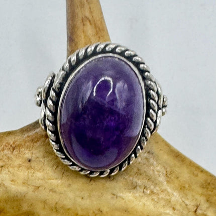Vintage Purple Amethyst Cocktail Ring Silver Band Statement Ring