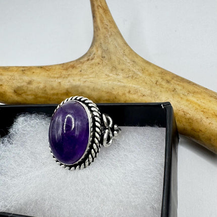 Vintage Purple Amethyst Cocktail Ring Silver Band Statement Ring