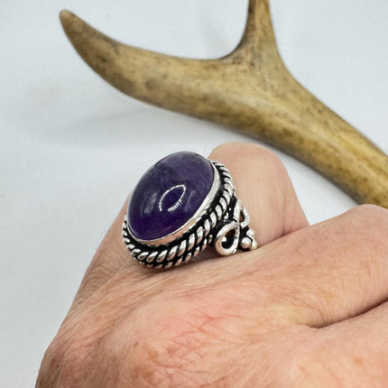 Vintage Purple Amethyst Cocktail Ring Silver Band Statement Ring