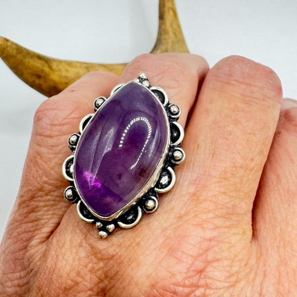 Vintage Purple Amethyst Cocktail Ring Silver Band Statement Ring