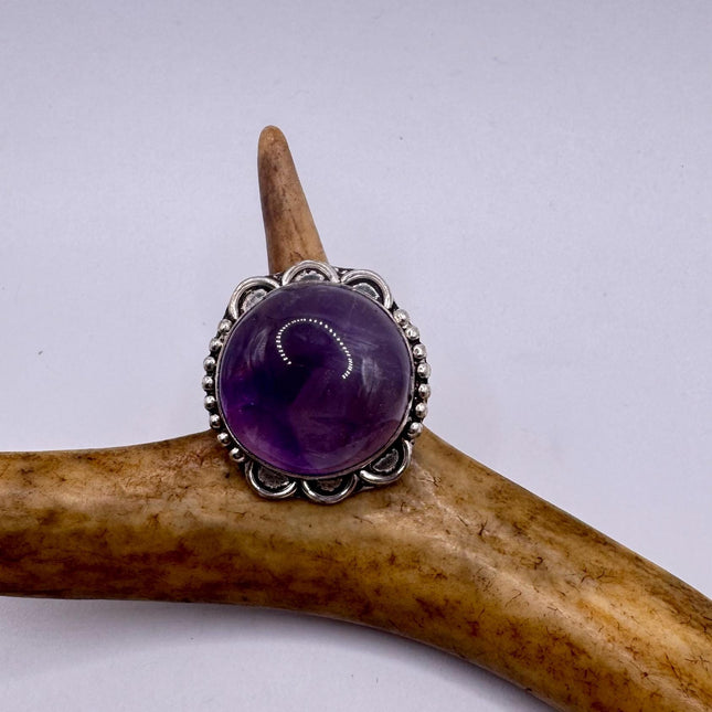 Vintage Purple Amethyst Cocktail Ring Silver Band Statement Ring