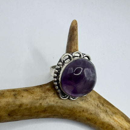 Vintage Purple Amethyst Cocktail Ring Silver Band Statement Ring