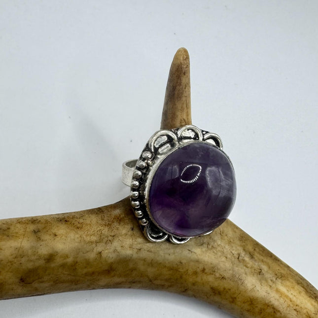 Vintage Purple Amethyst Cocktail Ring Silver Band Statement Ring