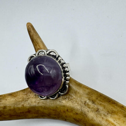 Vintage Purple Amethyst Cocktail Ring Silver Band Statement Ring