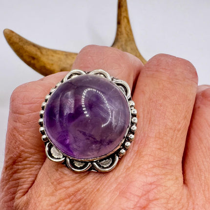 Vintage Purple Amethyst Cocktail Ring Silver Band Statement Ring