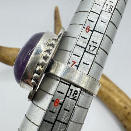 Vintage Purple Amethyst Cocktail Ring Silver Band Statement Ring