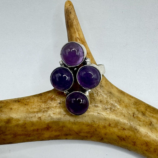 Vintage Purple Amethyst Cocktail Ring Silver Band Statement Ring