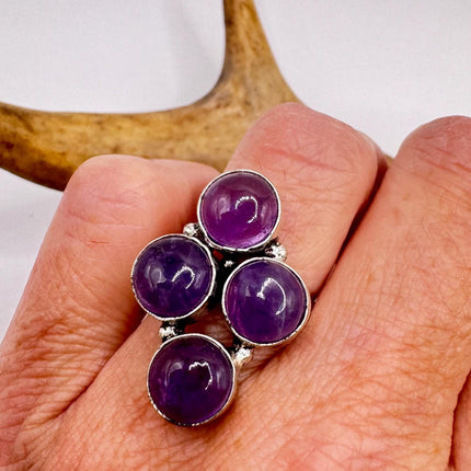 Vintage Purple Amethyst Cocktail Ring Silver Band Statement Ring