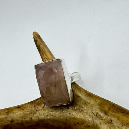 Vintage Silver Bronze Boho Ring | Rose Quartz | Unique Gift Statement Ring