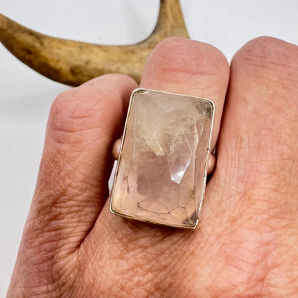Vintage Silver Bronze Boho Ring | Rose Quartz | Unique Gift Statement Ring