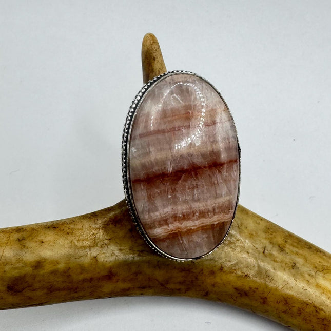 Vintage Silver Bronze Boho Ring | Orange Agate Unique Gift Statement Ring
