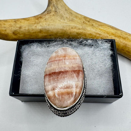 Vintage Silver Bronze Boho Ring | Orange Agate Unique Gift Statement Ring