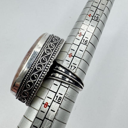 Vintage Silver Bronze Boho Ring | Orange Agate Unique Gift Statement Ring