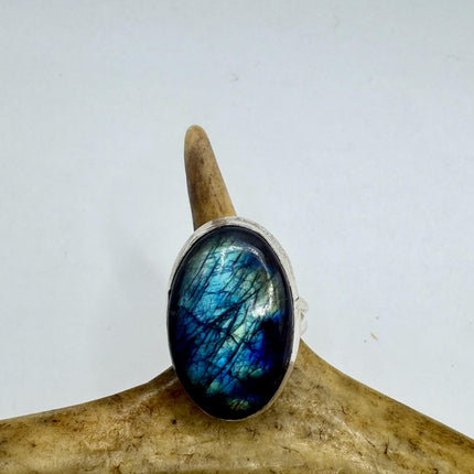 Vintage Chunky Rainbow Labradorite Cocktail Ring - Statement Band